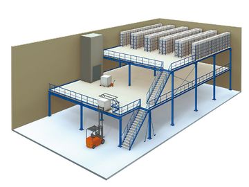 Sistemi blu/arancio di 3 dei livelli pavimenti di mezzanino industriali, della piattaforma di memorizzazione
